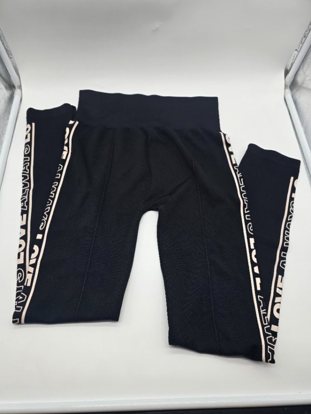 Black White Side Stripe Leggings Womens M/L Neon Mascara Athleisure